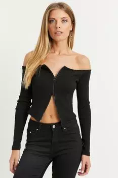 Женская черная блузка-бретелька на молнии с воротником Мадонна Cool & Sexy, черный