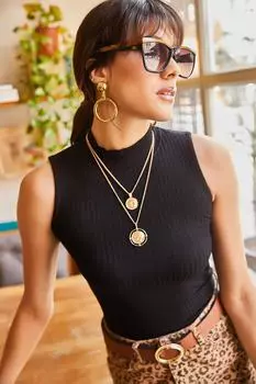 Женская черная блузка-бретелька с полуводолазкой Olalook, черный