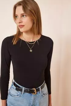 Женская черная блузка на кнопках с внутренним слоем Happiness stanbul, черный