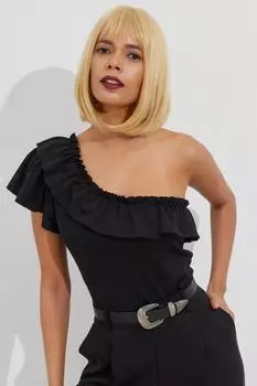Женская черная блузка на одно плечо с рюшами ELT1716 Cool & Sexy, черный