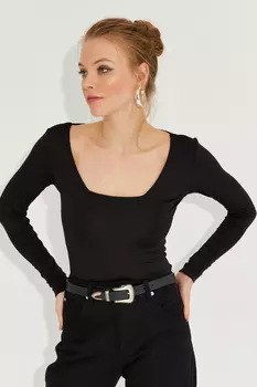 Женская черная блузка с квадратным воротником Cool & Sexy, черный