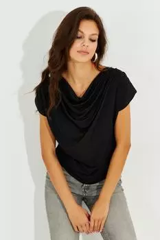 Женская черная блузка с рюшами и воротником Cool & Sexy, черный