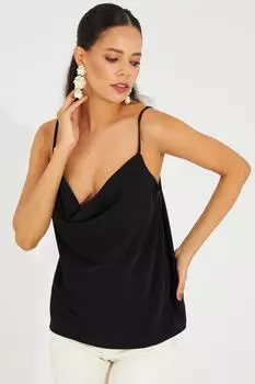 Женская черная блузка с рюшами и воротником на бретельках GK947 Cool & Sexy, черный