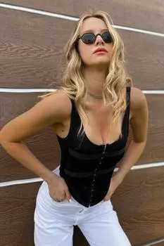 Женская черная блузка с укороченным топом в корсетном стиле Trend Alaat Stili, черный