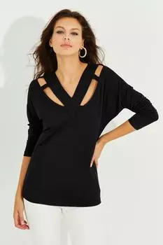 Женская черная блузка с v-образным вырезом и окном BK1691 Cool & Sexy, черный
