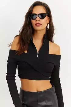 Женская черная блузка с воротником Мадонна на молнии B1833 Cool & Sexy, черный