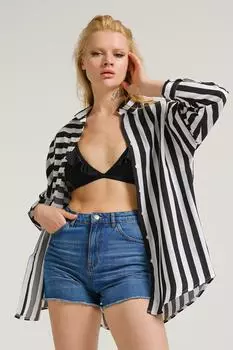 Женская черная длинная базовая рубашка в асимметричную полоску armonika, черный