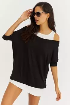Женская черная двойная блузка с открытыми плечами BK1441 Cool & Sexy, черный