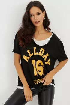 Женская черная двойная футболка с принтом спереди MF647 Cool & Sexy, черный