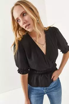 Женская черная двубортная блузка с эластичным поясом Olalook, черный