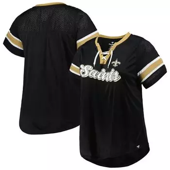 Женская черная фирменная футболка Fanatics New Orleans Saints размера плюс Original State на шнуровке Fanatics