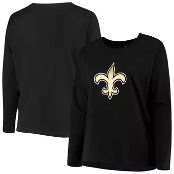 Женская черная фирменная футболка Fanatics New Orleans Saints размера плюс с длинным рукавом и основным логотипом Fanatics