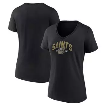 Женская черная фирменная футболка Fanatics New Orleans Saints размера плюс с v-образным вырезом и заниженной спиной Fanatics