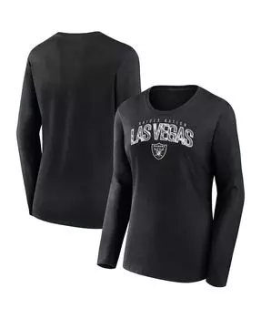 Женская черная фирменная футболка Las Vegas Raiders размера плюс с круглым вырезом и длинными рукавами Fanatics, черный