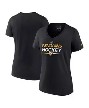 Женская черная фирменная футболка Pittsburgh Penguins Authentic Pro с v-образным вырезом Fanatics, черный