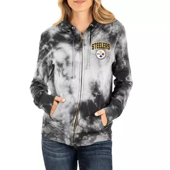 Женская черная флисовая толстовка с молнией во всю длину New Era Pittsburgh Steelers Tie Dye New Era