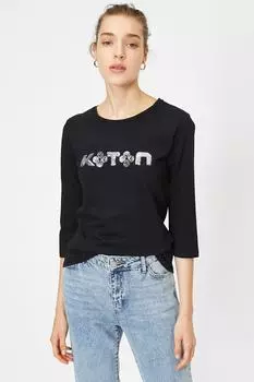 Женская черная футболка 9YAP13395EK Koton, черный