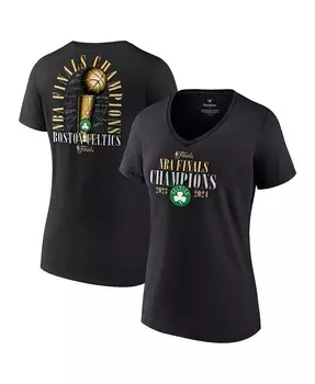 Женская черная футболка Boston Celtics Finals NBA 2024 Champions Fade Away Jumper Roster Signature с v-образным вырезом Fanatics, черный