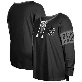 Женская черная футболка New Era Las Vegas Raiders размера плюс с вырезом на шнуровке и длинными рукавами New Era