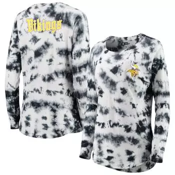Женская черная футболка New Era Minnesota Vikings с длинными рукавами и принтом тай-дай New Era