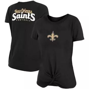 Женская черная футболка New Era New Orleans Saints Slub с закрученным узлом спереди New Era