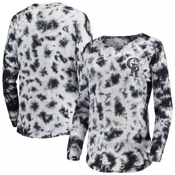 Женская черная футболка New Era с длинными рукавами Colorado Rockies и принтом тай-дай New Era