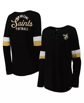 Женская черная футболка New Orleans Saints Athletic Varsity со шнуровкой и длинными рукавами New Era, черный