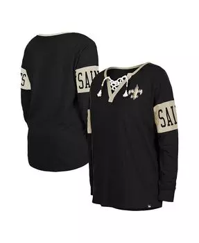 Женская черная футболка New Orleans Saints со шнуровкой и вырезом с длинными рукавами New Era, черный