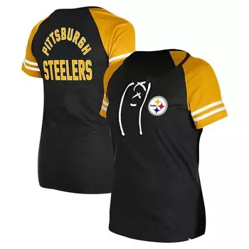 Женская черная футболка реглан на шнуровке New Era Pittsburgh Steelers, цвет Stl Black