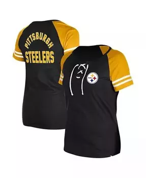 Женская черная футболка реглан на шнуровке Pittsburgh Steelers New Era, черный