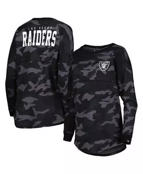 Женская черная футболка с длинным рукавом и камуфляжным принтом Las Vegas Raiders New Era, черный