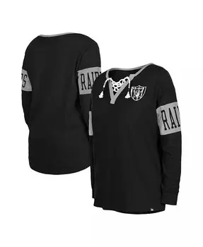 Женская черная футболка с длинным рукавом и вырезом на шнуровке Las Vegas Raiders New Era, черный