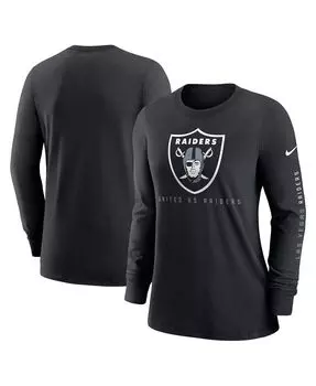 Женская черная футболка с длинным рукавом las vegas raiders prime split Nike, черный