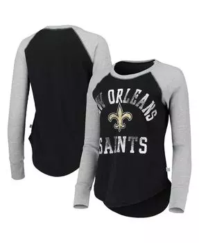 Женская черная футболка с длинным рукавом New Orleans Saints вафельного реглан Touch, черный