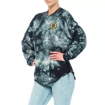 Женская черная футболка с длинным рукавом с логотипом Fanatics Boston Bruins, окрашенная в кристаллы Fanatics