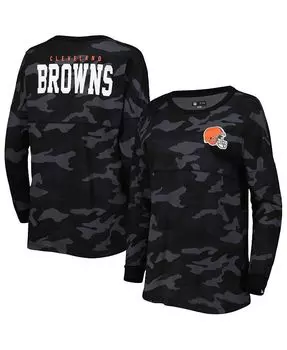 Женская черная футболка с камуфляжным принтом Cleveland Browns с длинным рукавом New Era, черный