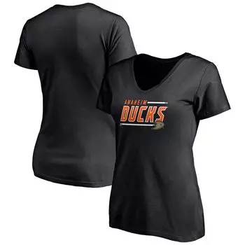 Женская черная футболка с логотипом Fanatics Anaheim Ducks размера плюс в форме талисмана с v-образным вырезом Fanatics