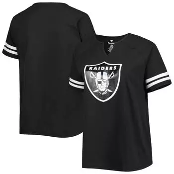 Женская черная футболка с логотипом Fanatics Las Vegas Raiders в полоску с вырезом реглан и вырезом Fanatics