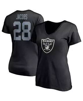 Женская черная футболка с логотипом Josh Jacobs Las Vegas Raiders, значок игрока, имя, номер, с v-образным вырезом Fanatics, черный