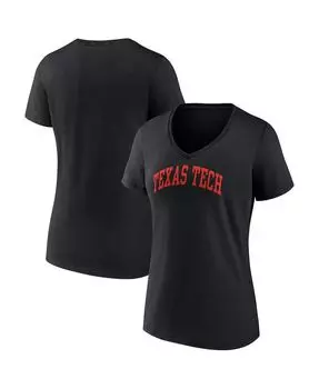 Женская черная футболка с логотипом Texas Tech Red Raiders Basic Arch с v-образным вырезом Fanatics, черный
