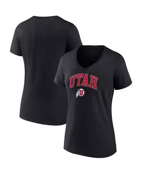 Женская черная футболка с v-образным вырезом и фирменным логотипом Utah Utes Evergreen Campus Fanatics, черный