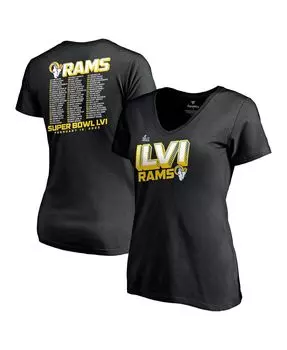 Женская черная футболка с v-образным вырезом с логотипом Los Angeles Rams Super Bowl LVI Bound Tilted Roster Fanatics, черный
