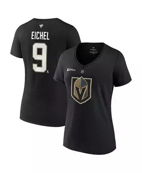 Женская черная футболка с v-образным вырезом Jack Eichel Vegas Golden Knights, чемпионы Кубка Стэнли 2023, имя и номер Fanatics, черный