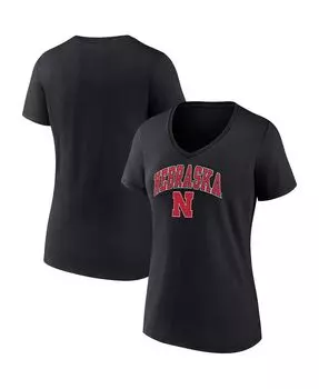 Женская черная футболка с v-образным вырезом с логотипом Nebraska Huskers Evergreen Campus Fanatics, черный