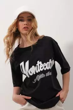 Женская черная футболка унисекс с круглым вырезом с цифровым принтом ALC-X9787 Trend Alaat Stili, черный
