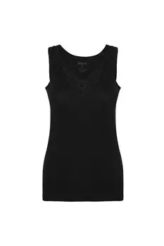 Женская черная хлопковая майка с широкими бретелями и шнуровкой 1215S TOLIN