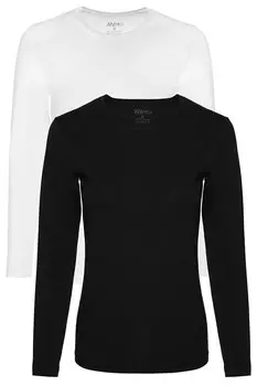 Женская черная и белая майка из хлопка и лайкры с круглым вырезом и длинными рукавами, состоящая из 2 предметов 6217SB TOLIN