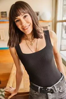 Женская черная кордовая юбка с квадратным вырезом и детальная укороченная трикотажная блузка Olalook, черный