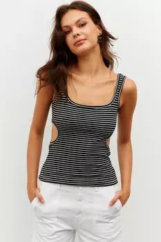 Женская черная короткая блузка в полоску с талией PP7364 Cool & Sexy, черный