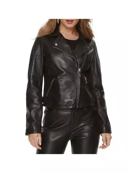 Женская черная кожаная куртка Guess